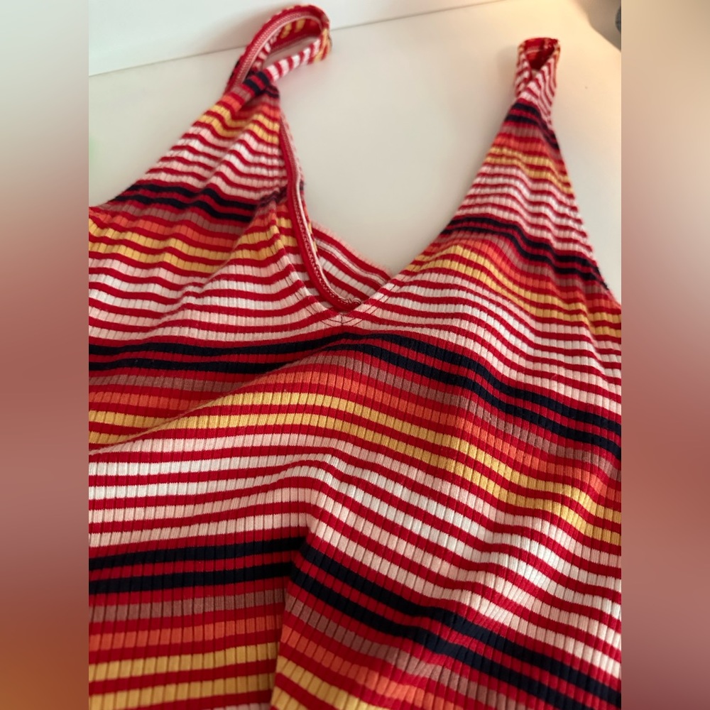 Express Ribbed Striped Tank Top in Red, Yellow, White & Black